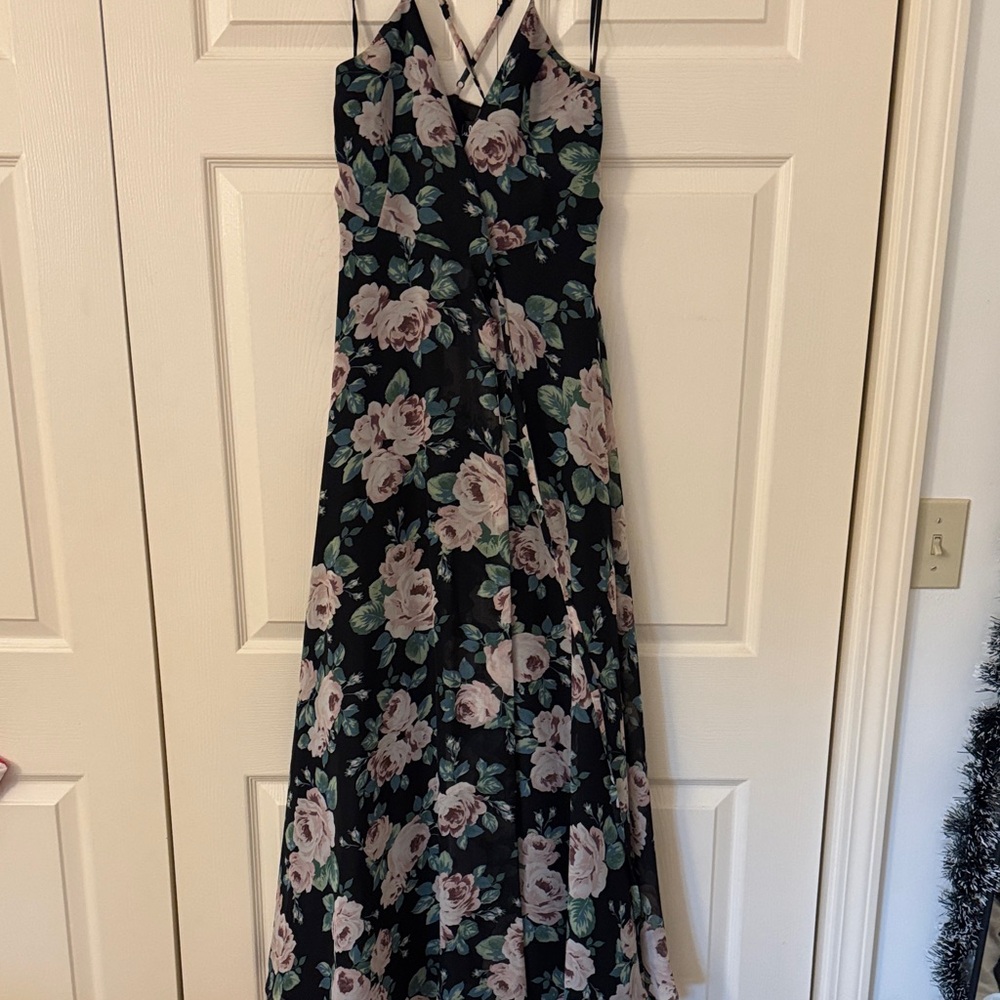 Lulu's Black and Pink Floral Maxi Dress